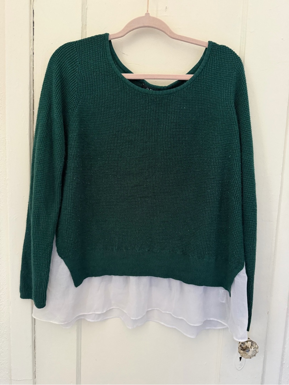 a.n.a Forest Green Knit Sweater with White Chiffon Hem